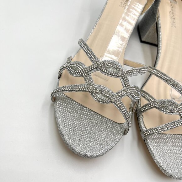 Touch Ups Womens 12M Zoey Silver Sparkly Low Block Heels Dress Sandals Shoes - Picture 4 of 14